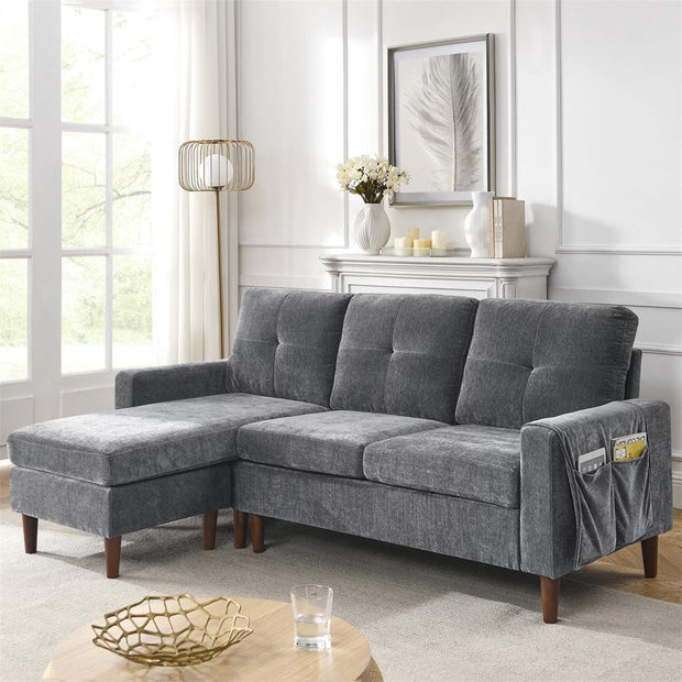 Furniture, Home, Living Room Furniture, Sectional Couches & Sofas80" Sectional Sofa for Living Room, 3 Seater Couch with Reversible Ottoman, Chenille, Dark Gray - Premium  from Nobles Store - Just $641.12! Shop now at Nobles Store