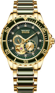Clothing, Men, Shoes & Jewelry, Watches, Wrist WatchesMen'S Automatic Mechanical Wrist Watches, Luxury Skeleton Watches for Men with Black Green Jade & Steel Strap - Premium  from Nobles Store - Just $669! Shop now at Nobles Store