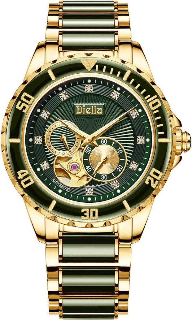 Clothing, Men, Shoes & Jewelry, Watches, Wrist WatchesMen'S Automatic Mechanical Wrist Watches, Luxury Skeleton Watches for Men with Black Green Jade & Steel Strap - Premium  from Nobles Store - Just $669! Shop now at Nobles Store