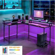 Desks, Furniture, Home, Office FurnitureL-Shaped Gaming Desk with USB Wireless Charging, 55" Computer Desk with Monitor Stand, Corner Writing Desk with LED Light, Black - Premium  from Nobles Store - Just $111.64! Shop now at Nobles Store