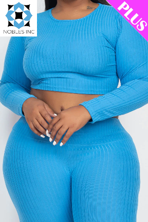 Clothing, Dresses, Shoes & Jewelry, WomenPlus Size Ribbed Long Sleeve Crop Top & Leggings Set (CAPELLA) - Premium  from Nobles Store - Just $52.29! Shop now at Nobles Store