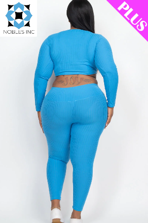 Clothing, Dresses, Shoes & Jewelry, WomenPlus Size Ribbed Long Sleeve Crop Top & Leggings Set (CAPELLA) - Premium  from Nobles Store - Just $52.29! Shop now at Nobles Store