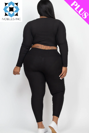 Clothing, Dresses, Shoes & Jewelry, WomenPlus Size Ribbed Long Sleeve Crop Top & Leggings Set (CAPELLA) - Premium  from Nobles Store - Just $52.29! Shop now at Nobles Store