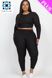 Clothing, Dresses, Shoes & Jewelry, WomenPlus Size Ribbed Long Sleeve Crop Top & Leggings Set (CAPELLA) - Premium  from Nobles Store - Just $52.29! Shop now at Nobles Store