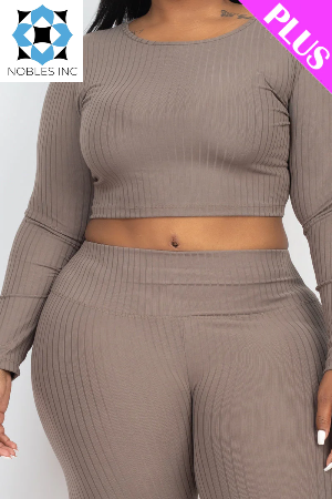 Clothing, Dresses, Shoes & Jewelry, WomenPlus Size Ribbed Long Sleeve Crop Top & Leggings Set (CAPELLA) - Premium  from Nobles Store - Just $52.29! Shop now at Nobles Store