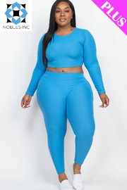 Clothing, Dresses, Shoes & Jewelry, WomenPlus Size Ribbed Long Sleeve Crop Top & Leggings Set (CAPELLA) - Premium  from Nobles Store - Just $52.29! Shop now at Nobles Store