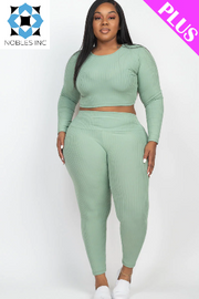 Clothing, Dresses, Shoes & Jewelry, WomenPlus Size Ribbed Long Sleeve Crop Top & Leggings Set (CAPELLA) - Premium  from Nobles Store - Just $52.29! Shop now at Nobles Store