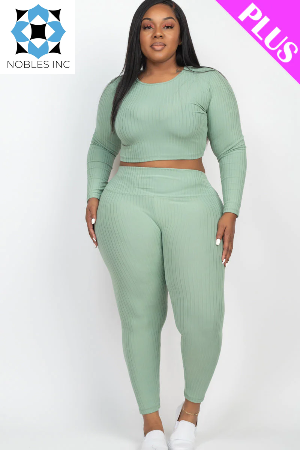 Clothing, Dresses, Shoes & Jewelry, WomenPlus Size Ribbed Long Sleeve Crop Top & Leggings Set (CAPELLA) - Premium  from Nobles Store - Just $52.29! Shop now at Nobles Store