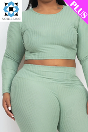 Clothing, Dresses, Shoes & Jewelry, WomenPlus Size Ribbed Long Sleeve Crop Top & Leggings Set (CAPELLA) - Premium  from Nobles Store - Just $52.29! Shop now at Nobles Store