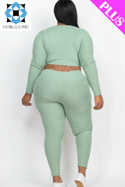 Clothing, Dresses, Shoes & Jewelry, WomenPlus Size Ribbed Long Sleeve Crop Top & Leggings Set (CAPELLA) - Premium  from Nobles Store - Just $52.29! Shop now at Nobles Store