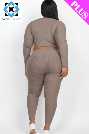 Clothing, Dresses, Shoes & Jewelry, WomenPlus Size Ribbed Long Sleeve Crop Top & Leggings Set (CAPELLA) - Premium  from Nobles Store - Just $52.29! Shop now at Nobles Store