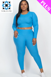 Clothing, Dresses, Shoes & Jewelry, WomenPlus Size Ribbed Long Sleeve Crop Top & Leggings Set (CAPELLA) - Premium  from Nobles Store - Just $52.29! Shop now at Nobles Store