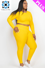 Clothing, Dresses, Shoes & Jewelry, WomenPlus Size Ribbed Long Sleeve Crop Top & Leggings Set (CAPELLA) - Premium  from Nobles Store - Just $52.29! Shop now at Nobles Store