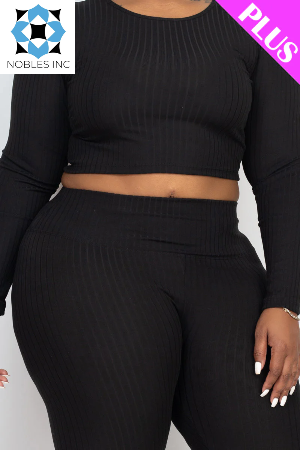 Clothing, Dresses, Shoes & Jewelry, WomenPlus Size Ribbed Long Sleeve Crop Top & Leggings Set (CAPELLA) - Premium  from Nobles Store - Just $52.29! Shop now at Nobles Store