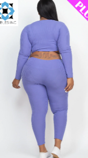 Clothing, Dresses, Shoes & Jewelry, WomenPlus Size Ribbed Long Sleeve Crop Top & Leggings Set (CAPELLA) - Premium  from Nobles Store - Just $52.29! Shop now at Nobles Store