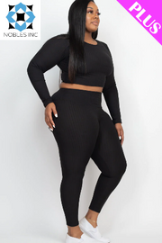 Clothing, Dresses, Shoes & Jewelry, WomenPlus Size Ribbed Long Sleeve Crop Top & Leggings Set (CAPELLA) - Premium  from Nobles Store - Just $52.29! Shop now at Nobles Store