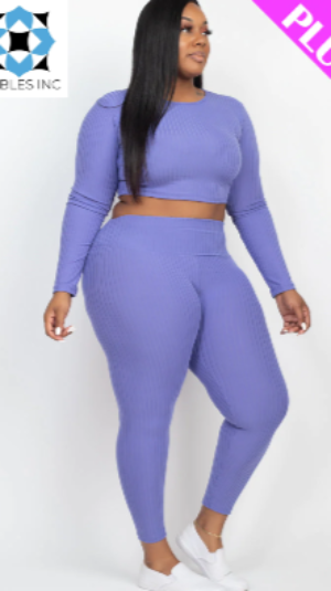 Clothing, Dresses, Shoes & Jewelry, WomenPlus Size Ribbed Long Sleeve Crop Top & Leggings Set (CAPELLA) - Premium  from Nobles Store - Just $52.29! Shop now at Nobles Store