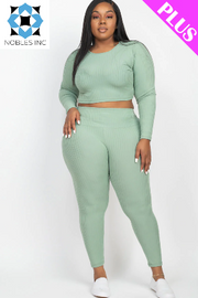 Clothing, Dresses, Shoes & Jewelry, WomenPlus Size Ribbed Long Sleeve Crop Top & Leggings Set (CAPELLA) - Premium  from Nobles Store - Just $52.29! Shop now at Nobles Store