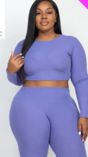 Clothing, Dresses, Shoes & Jewelry, WomenPlus Size Ribbed Long Sleeve Crop Top & Leggings Set (CAPELLA) - Premium  from Nobles Store - Just $52.29! Shop now at Nobles Store