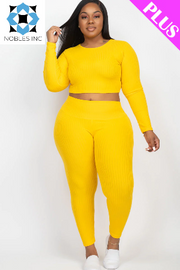 Clothing, Dresses, Shoes & Jewelry, WomenPlus Size Ribbed Long Sleeve Crop Top & Leggings Set (CAPELLA) - Premium  from Nobles Store - Just $52.29! Shop now at Nobles Store