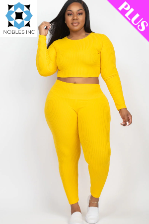 Clothing, Dresses, Shoes & Jewelry, WomenPlus Size Ribbed Long Sleeve Crop Top & Leggings Set (CAPELLA) - Premium  from Nobles Store - Just $52.29! Shop now at Nobles Store