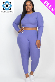 Clothing, Dresses, Shoes & Jewelry, WomenPlus Size Ribbed Long Sleeve Crop Top & Leggings Set (CAPELLA) - Premium  from Nobles Store - Just $52.29! Shop now at Nobles Store