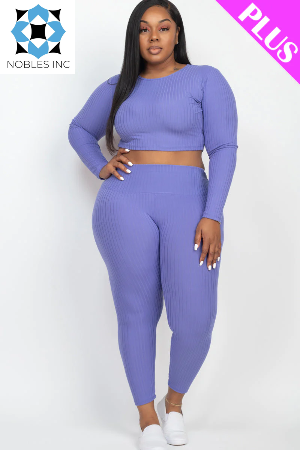Clothing, Dresses, Shoes & Jewelry, WomenPlus Size Ribbed Long Sleeve Crop Top & Leggings Set (CAPELLA) - Premium  from Nobles Store - Just $52.29! Shop now at Nobles Store