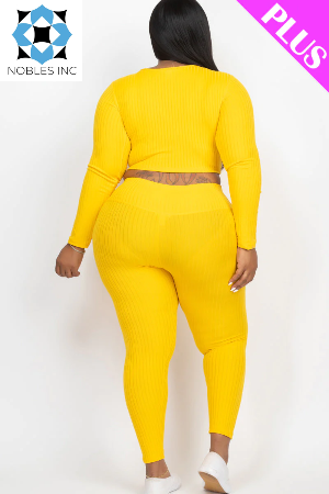Clothing, Dresses, Shoes & Jewelry, WomenPlus Size Ribbed Long Sleeve Crop Top & Leggings Set (CAPELLA) - Premium  from Nobles Store - Just $52.29! Shop now at Nobles Store