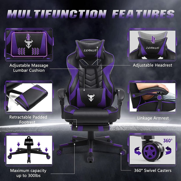 Furniture, Game & Recreation Room Furniture, Gaming Chairs, Home & Kitchen, Video Game ChairsPurple Gaming Chair Reclining Chair - Premium  from Nobles Store - Just $314.76! Shop now at Nobles Store